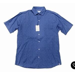 Peter Millar Ocean Blue Waves And Fins Seaside Pocket Button Front Shirt S NWT